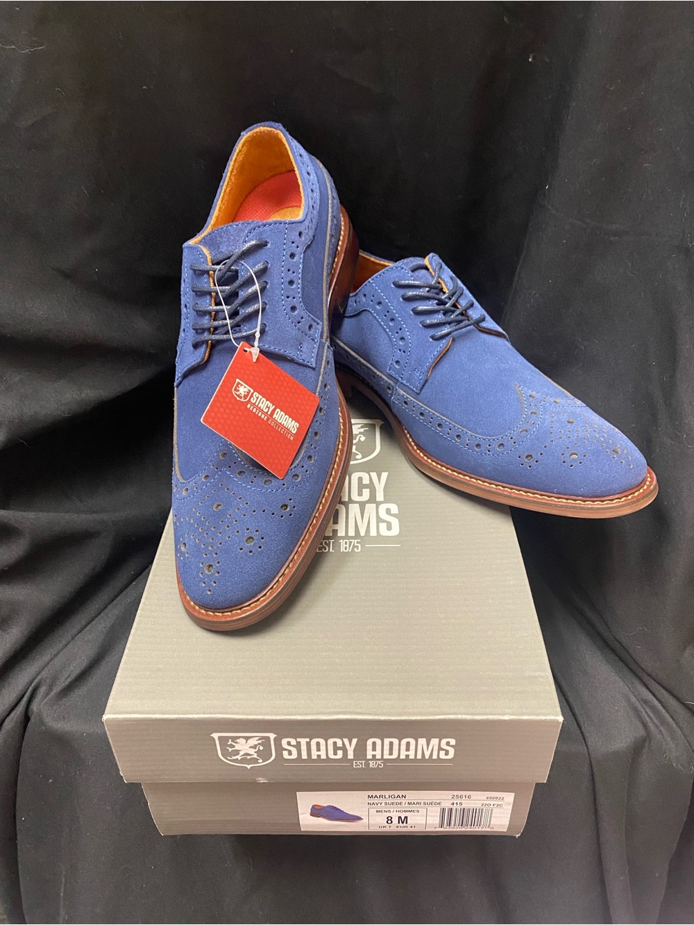 NEW! Stacy Adams Navy Suede Brogue Derbys